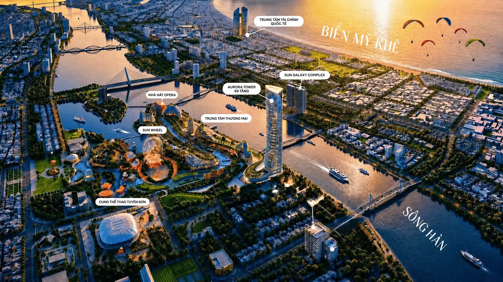 Sun Galaxy Complex tỏa sáng giữa hoàng hôn Đà Nẵng, tâm điểm kết nối các công trình biểu tượng và hướng biển Mỹ Khê