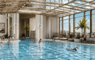 Hồ bơi vô cực tràn bờ sở hữu tầm nhìn Panorama đắt giá, là điểm hẹn thư giãn tuyệt vời cho cư dân tận hưởng chất sống chuẩn nghỉ dưỡng 5 sao.