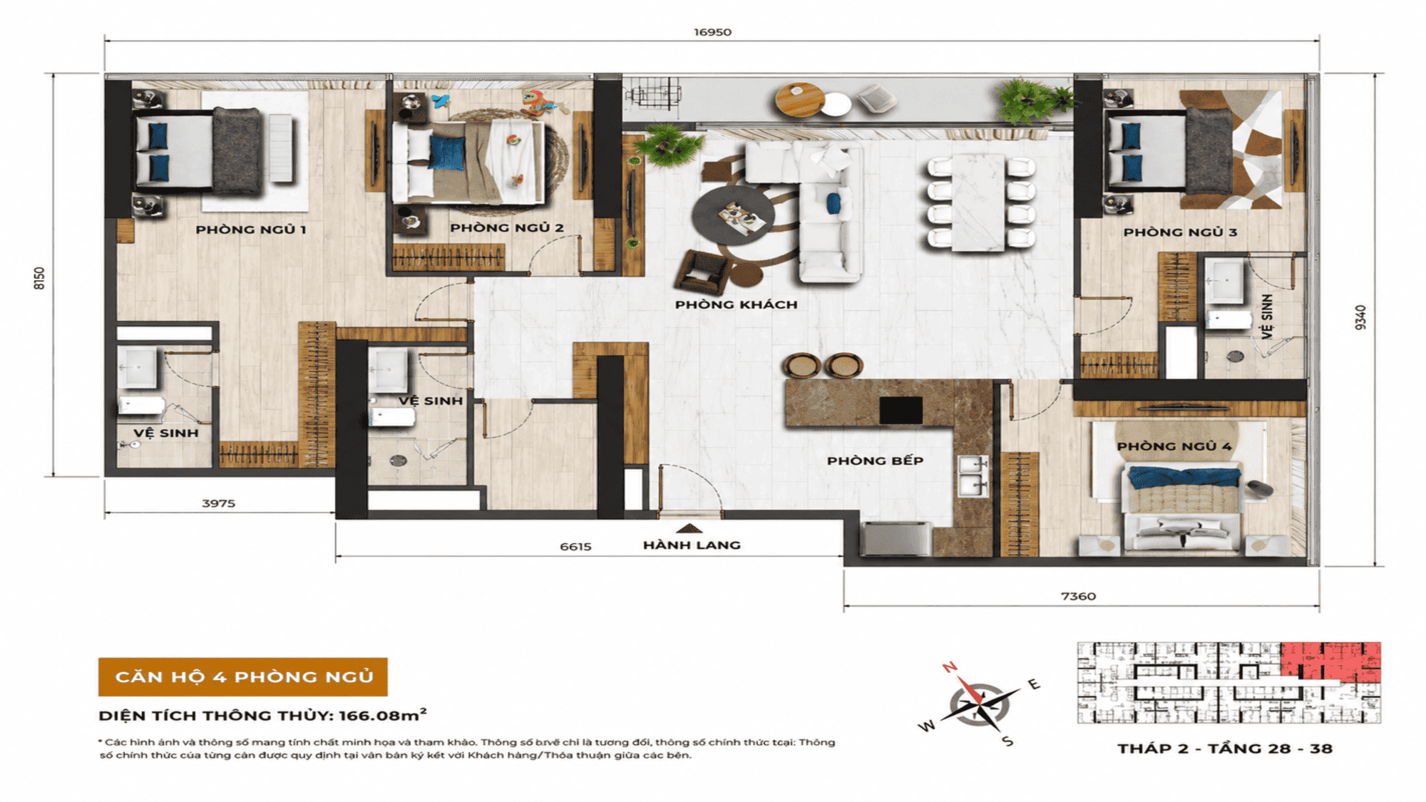 Layout thiết kế căn hộ cao cấp 4PN tại dự án Sun Galaxy Complex Đà Nẵng.